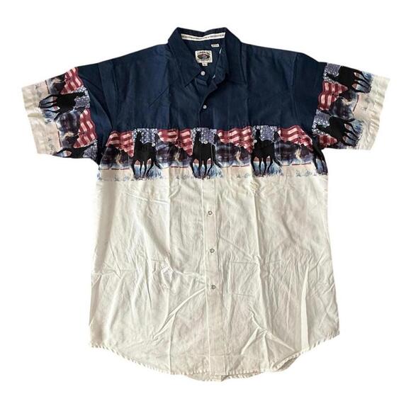 Cumberland Outfitters Vintage Horse Print Button-Up Shirt - Picture 1 of 7